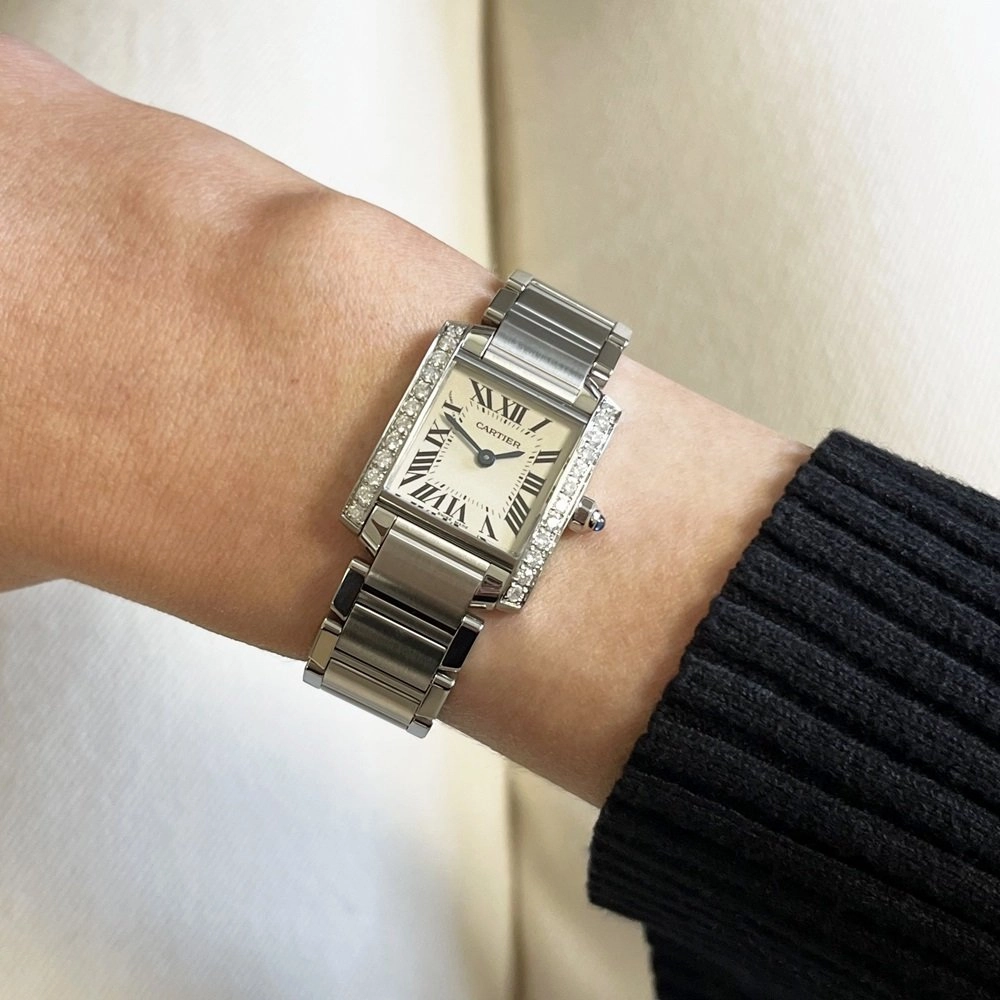 Cartier Tank Francaise Ladies Watch Diamond After Set Case W51008Q3 Pre Owned RW0637