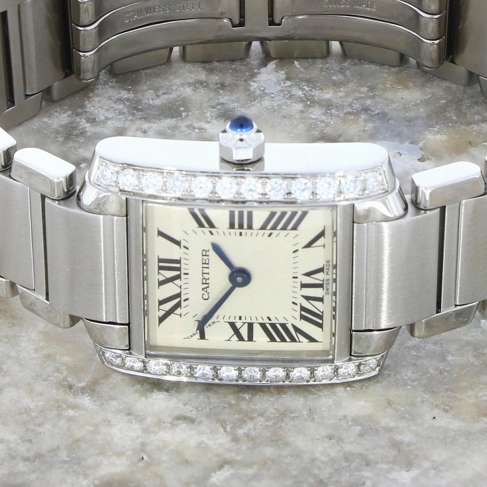 Cartier Tank Francaise Ladies Watch Diamond After Set Case W51008Q3 Pre Owned RW0637
