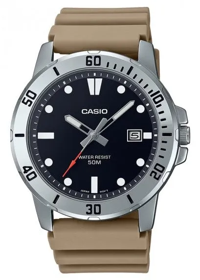 CASIO ANALOGUE BLACK DIAL BEIGE RESIN BAND MTPVD01-5E