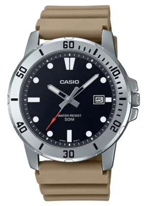 CASIO ANALOGUE BLACK DIAL BEIGE RESIN BAND MTPVD01-5E