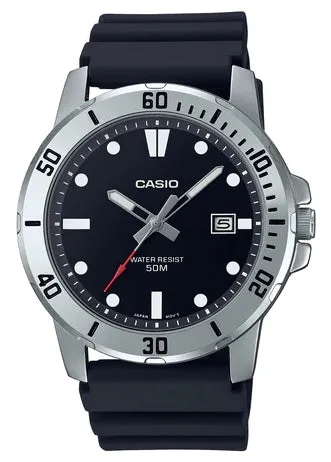 CASIO ANALOGUE BLACK DIAL BLACK RESIN BAND MTPVD01-1E