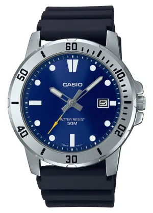 CASIO ANALOGUE BLUE DIAL BLACK RESIN BAND MTPVD01-2E
