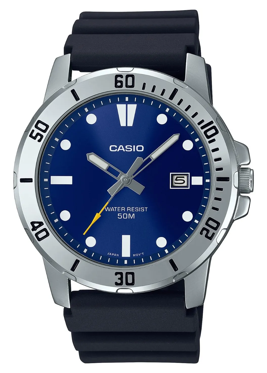 CASIO ANALOGUE BLUE DIAL BLACK RESIN BAND MTPVD01-2E