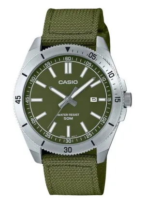 CASIO ANALOGUE GREEN DIAL GREEN CLOTH BAND MTPB155C-3E