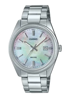 CASIO ANALOGUE PEARL DIAL STAINLESS STEEL BRACELET MTP1302DS-7A
