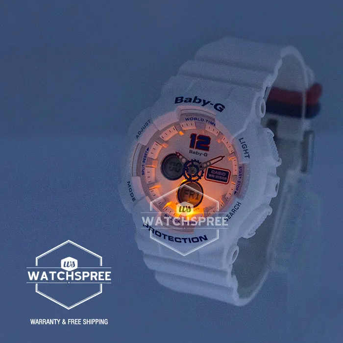 Casio Baby-G Analog Digital Marinie Tricolor Series White Resin Band Watch BA120TR-7B BA-120TR-7B