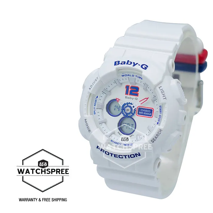Casio Baby-G Analog Digital Marinie Tricolor Series White Resin Band Watch BA120TR-7B BA-120TR-7B