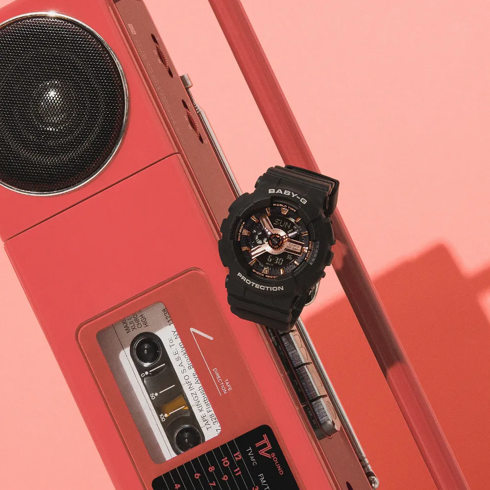 Casio Baby-G Digital-Analogue Black Resin Strap Women Watch BA-110XRG-1ADR