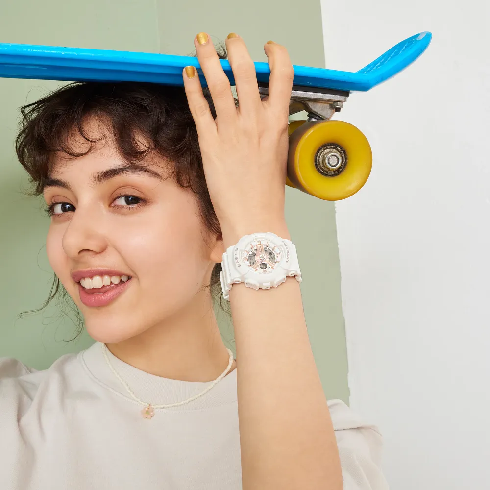 Casio Baby-G Digital-Analogue White Resin Strap Women Watch BA-110XRG-7ADR