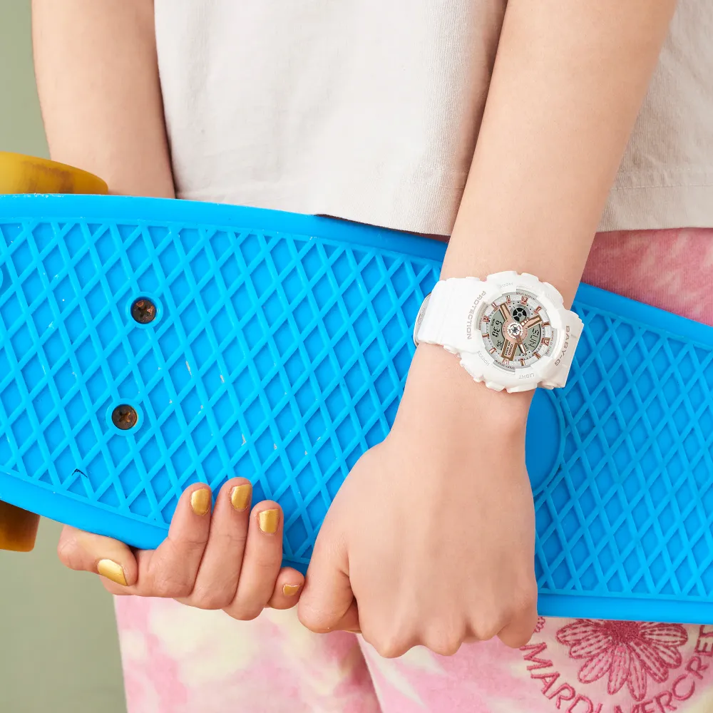 Casio Baby-G Digital-Analogue White Resin Strap Women Watch BA-110XRG-7ADR