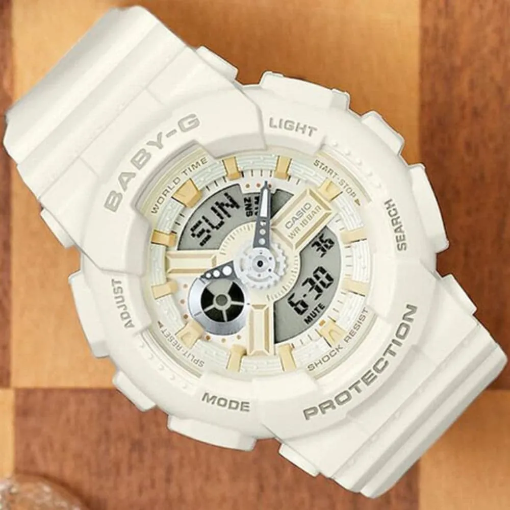 Casio Baby-G Digital-Analogue White Resin Strap Women Watch BA-110XSW-7ADR-P