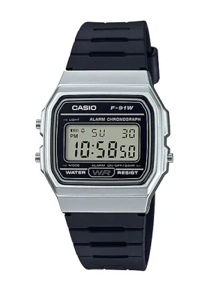 CASIO CLASSIC DIGITAL SILVER BLACK RESIN F91WM-7A