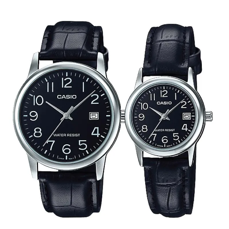 Casio Couple Leather Watch LTPV002L-1B MTPV002L-1B