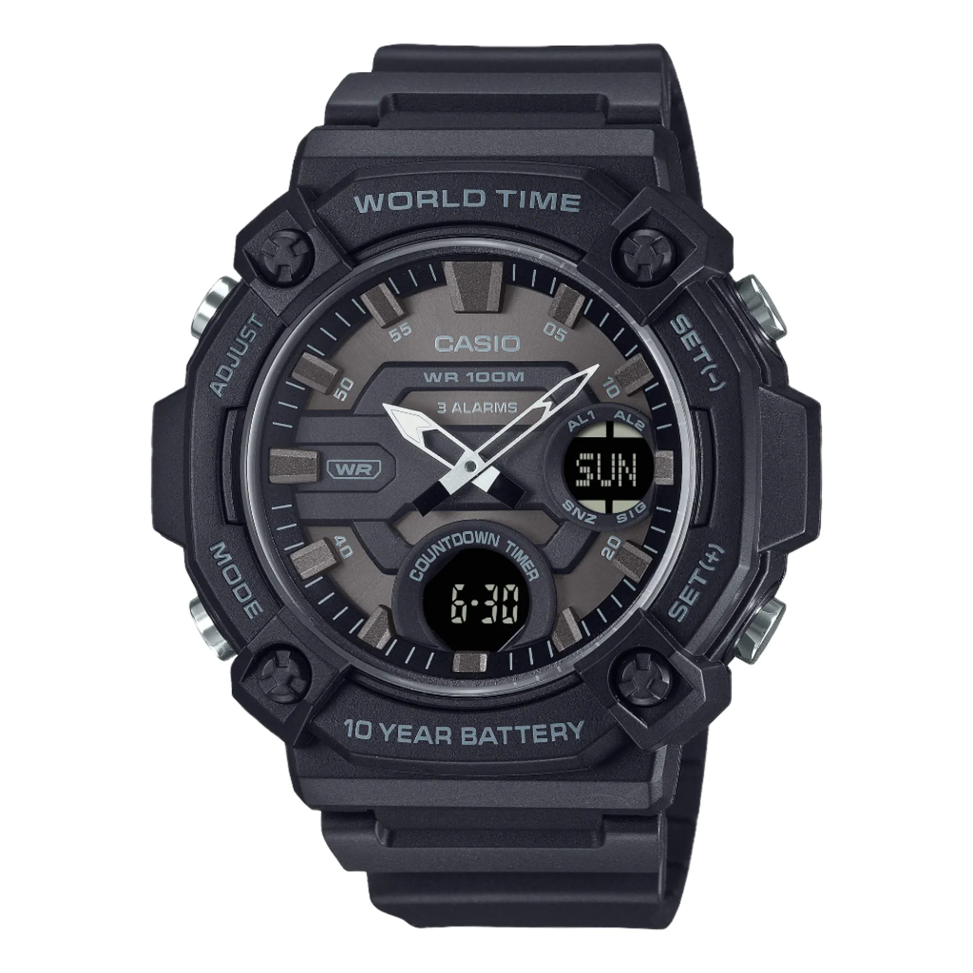 Casio Digital Analog Brown Dial Black Resin Band Watch AEQ120W-1B