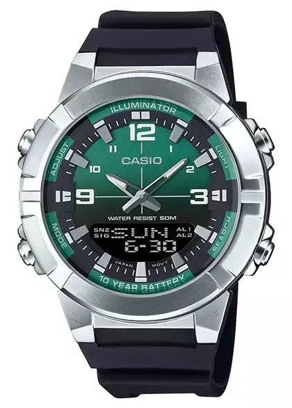 CASIO DIGITAL / ANALOGUE GRADIENT GREEN DIAL BLACK RESIN AMW870A-3A