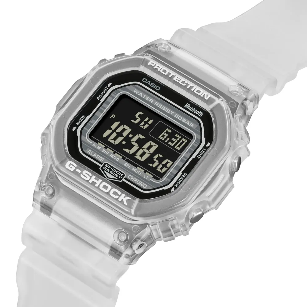 Casio G-Shock Digital Transparent White Resin Strap Men Watch DW-B5600G-7DR-P