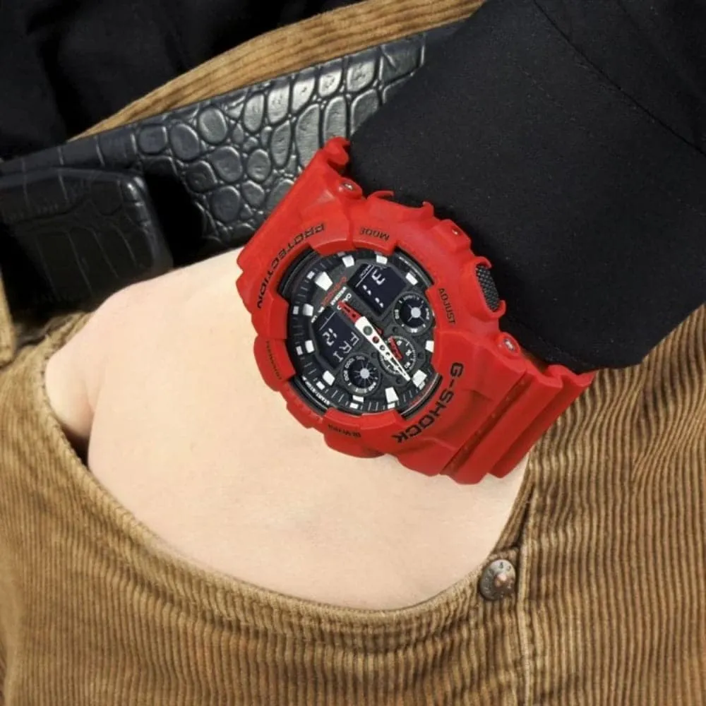 CASIO G-SHOCK GA-100B-4ADR-P DIGITAL RED RESIN UNISEX WATCH
