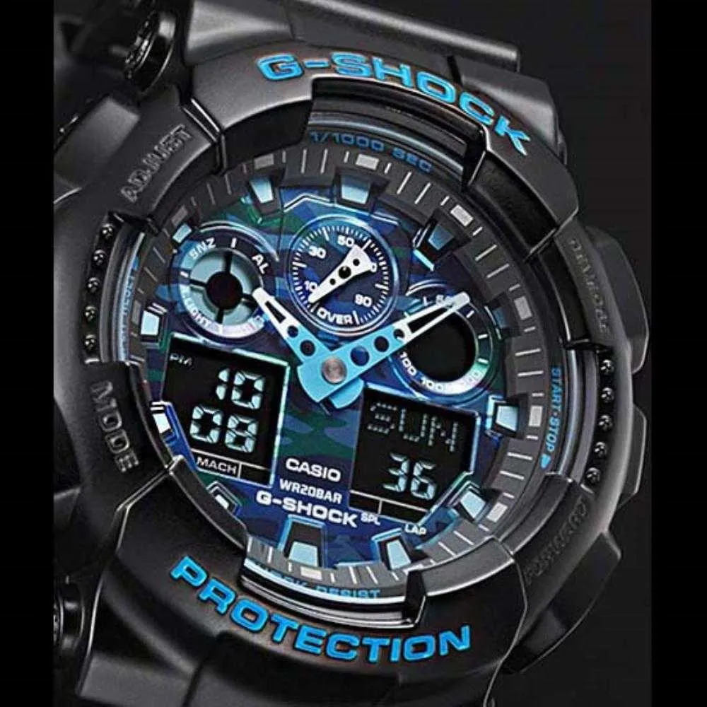 Casio G-Shock GA-100CB-1ADR  Blue Dial Resin Strap Men Watch