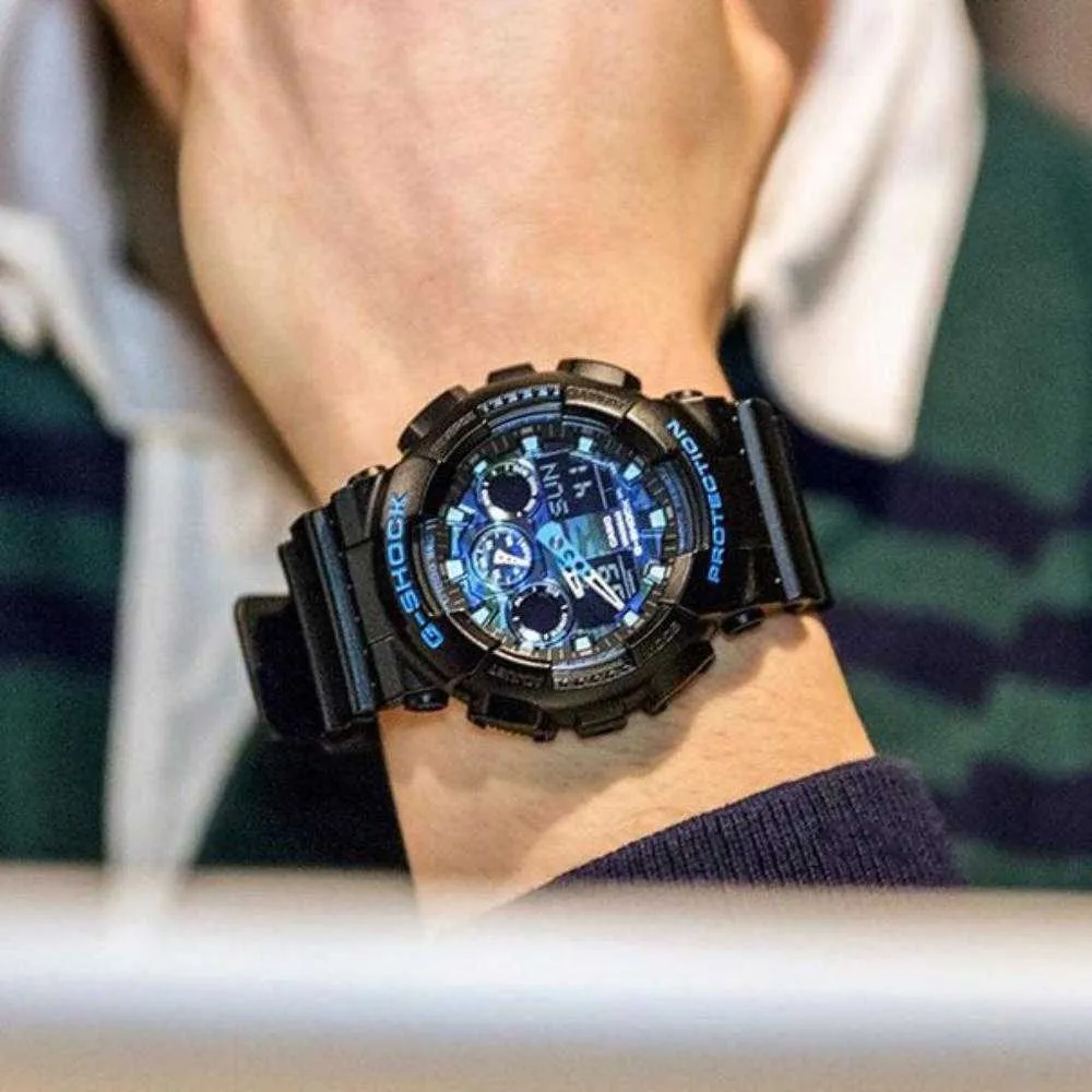Casio G-Shock GA-100CB-1ADR  Blue Dial Resin Strap Men Watch