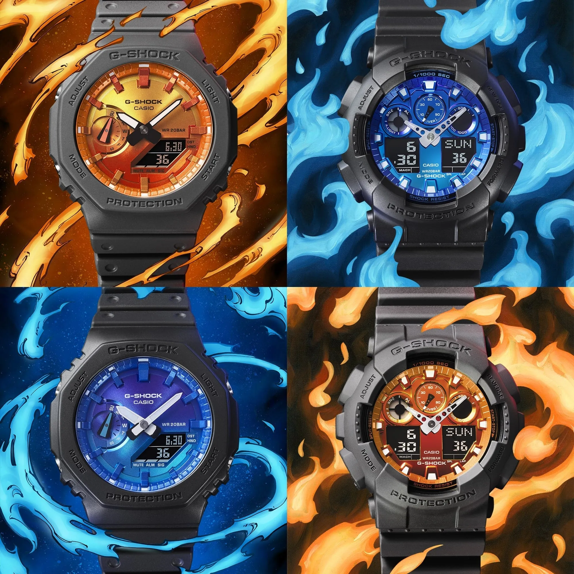 CASIO G-SHOCK GA-100FL-1ADR FIERY BLUE DIAL BLACK STRAP MEN WATCH