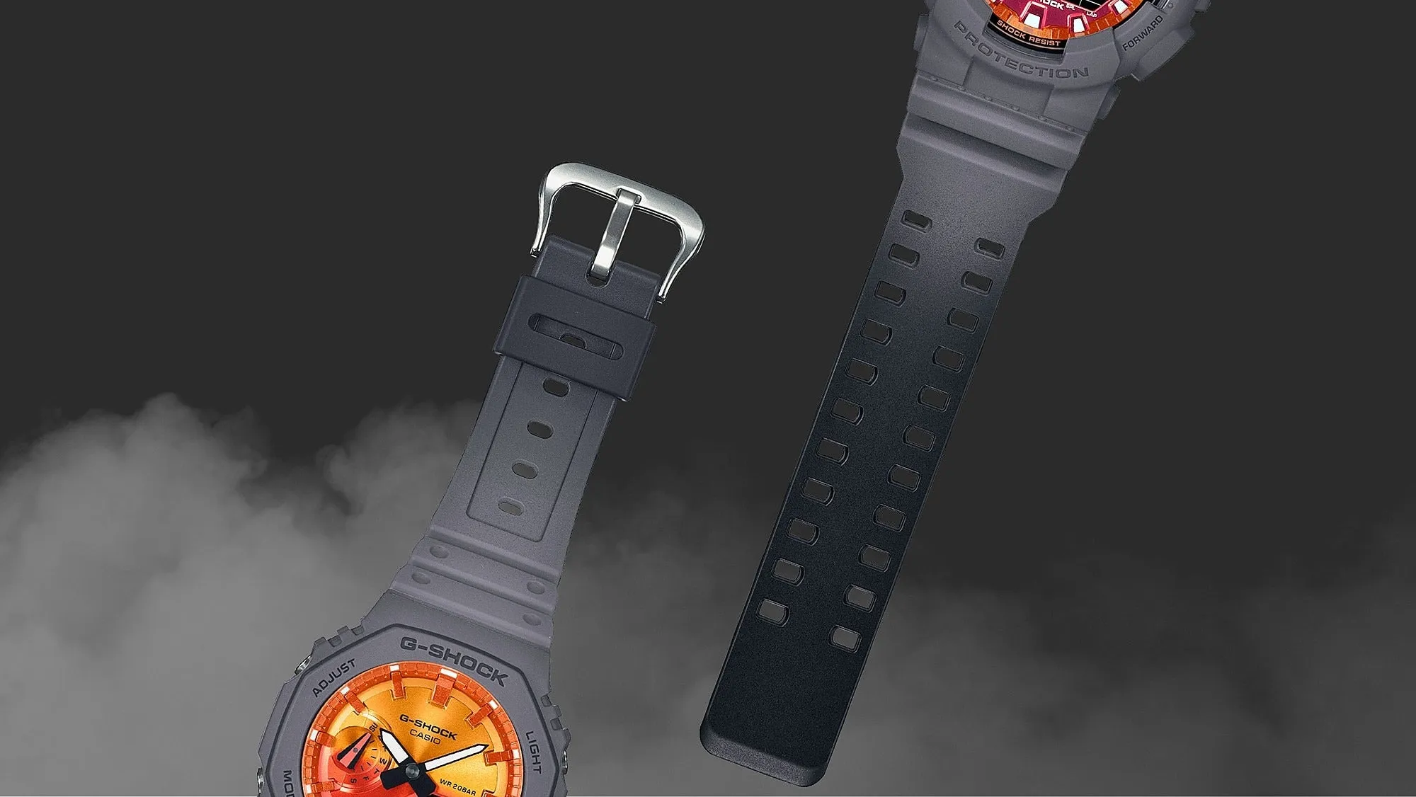 CASIO G-SHOCK  GA-100FL-8ADR FIERY ORANGE DIAL GRAY-ON-BLACK STRAP WATCH
