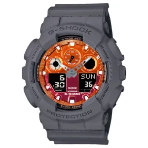 CASIO G-SHOCK  GA-100FL-8ADR FIERY ORANGE DIAL GRAY-ON-BLACK STRAP WATCH