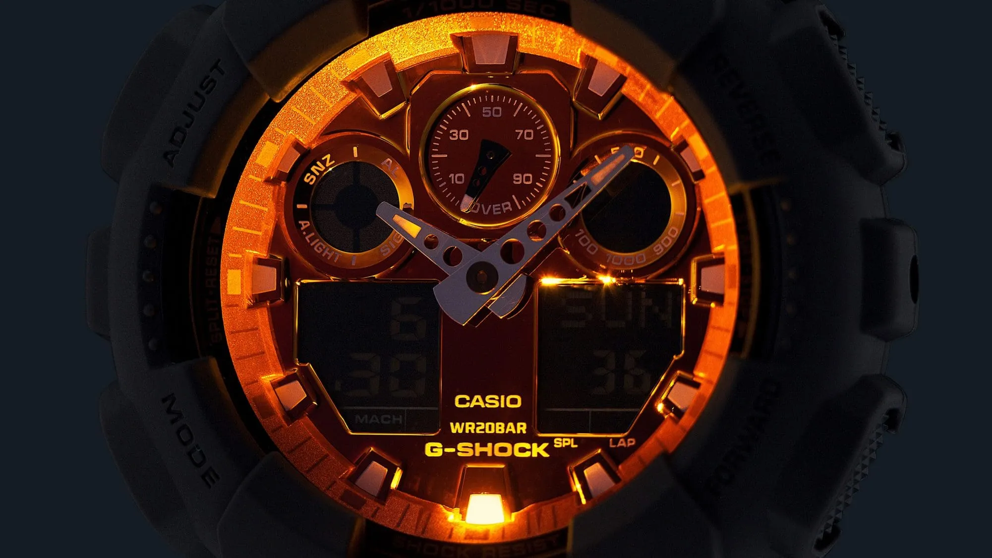 CASIO G-SHOCK GLOWY BLUE DIAL GRAY-ON-BLACK STRAP WATCH GA-2100FL-1ADR
