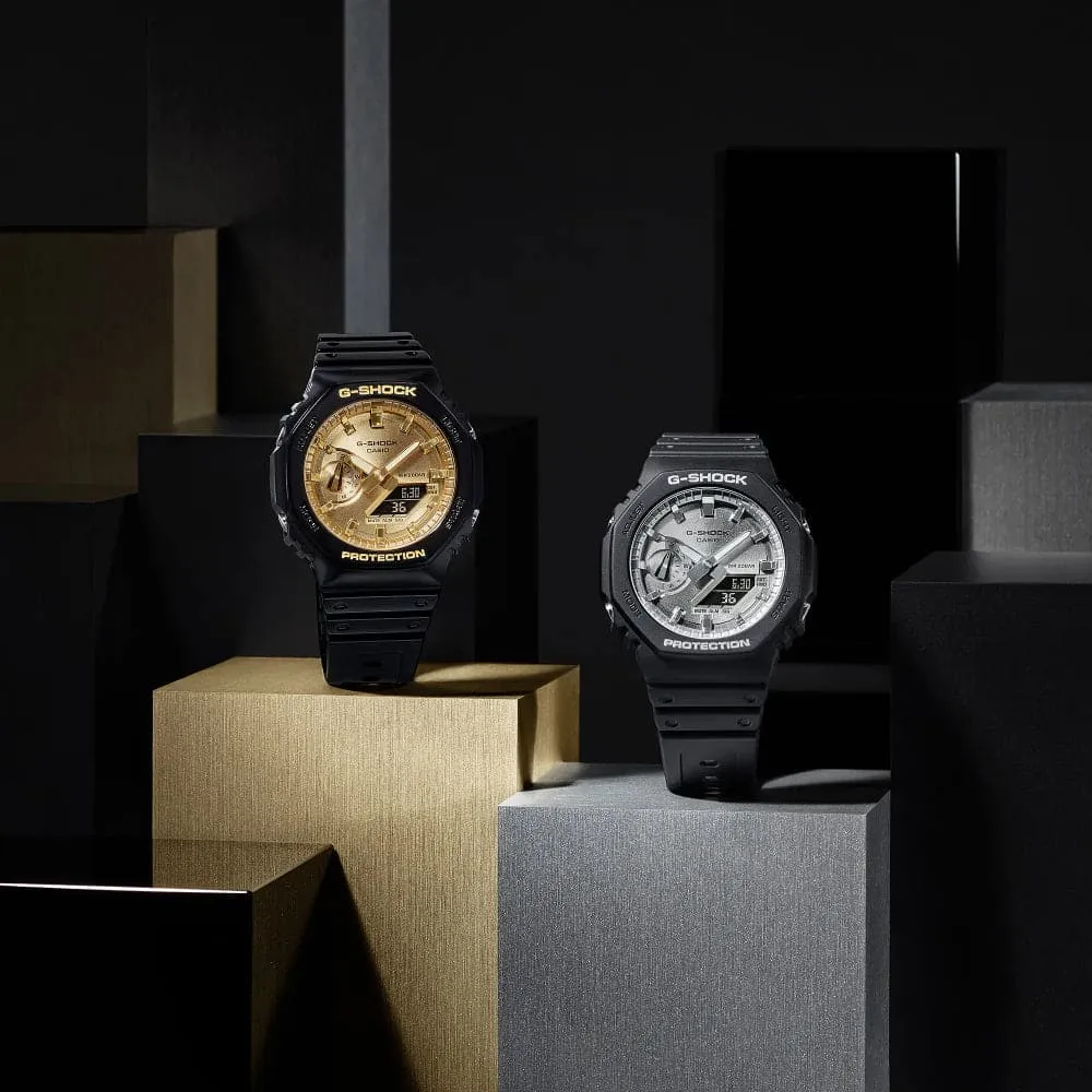 Casio G-Shock Gold Dial Black Resin Strap Men Watch GA-2100GB-1ADR