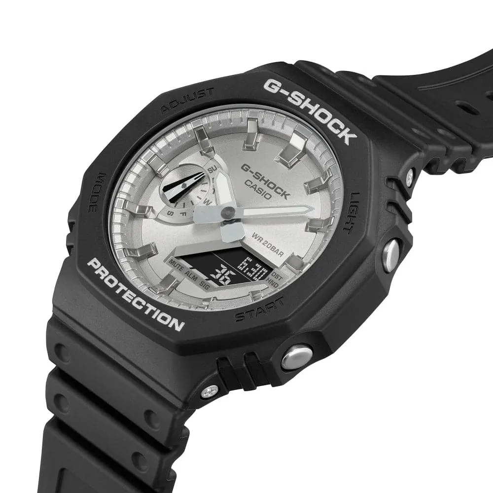 Casio G-Shock Silver Dial Black Resin Strap Men Watch GA-2100SB-1ADR-P