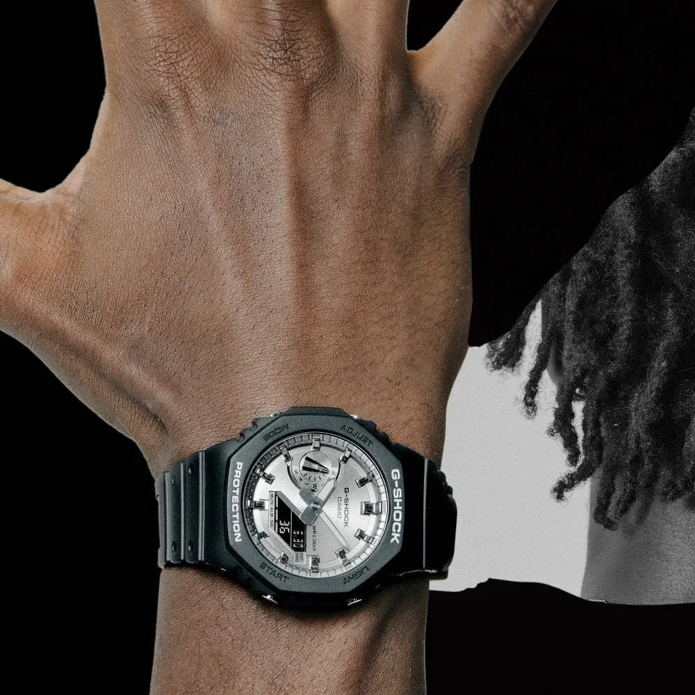 Casio G-Shock Silver Dial Black Resin Strap Men Watch GA-2100SB-1ADR-P