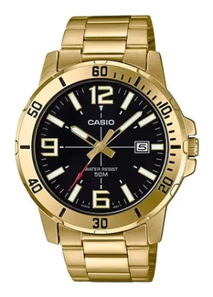 CASIO GENTS ANALOGUE BLACK DIAL GOLD BRACELET MTPVD01G-1B