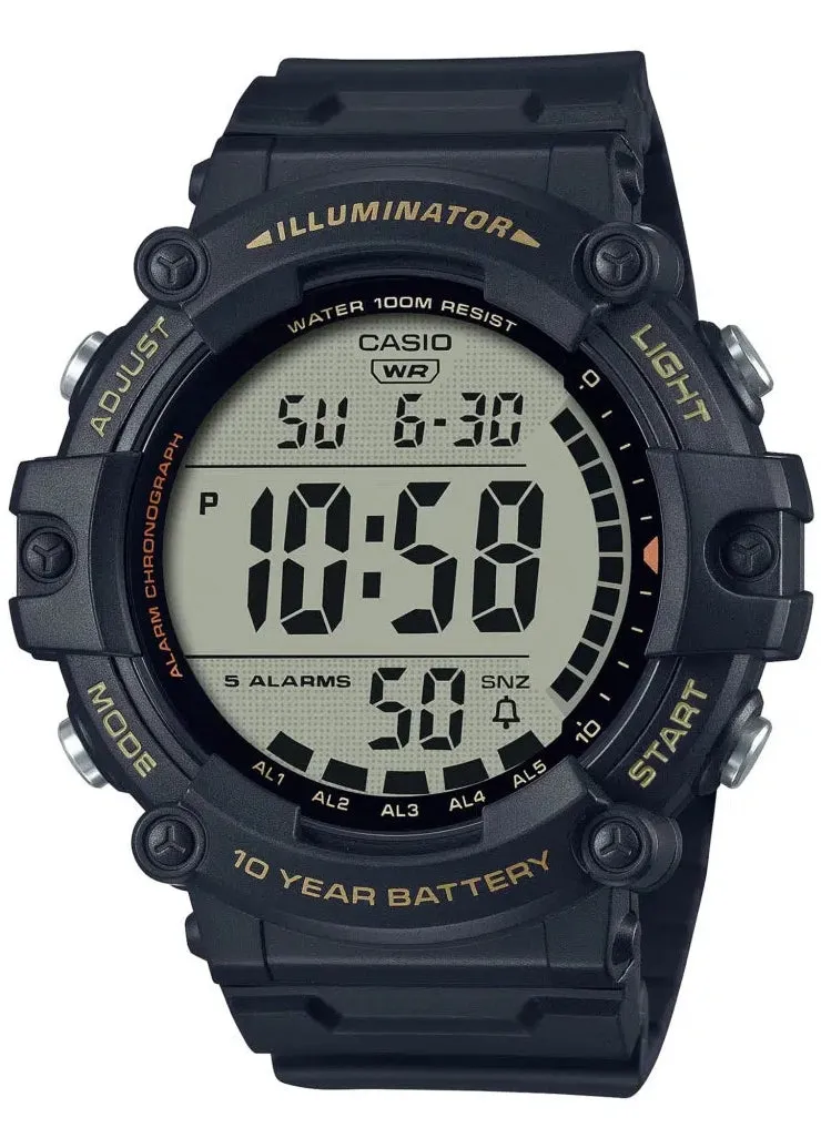 CASIO GENTS DIGITAL LCD BLACK  EXTRA LONG RESIN BAND AE1500WHX-1A