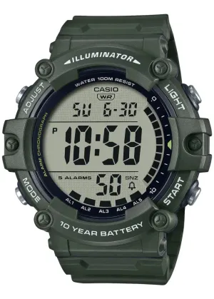 CASIO GENTS DIGITAL LCD GREEN EXTRA LONG RESIN BAND AE1500WHX-3A
