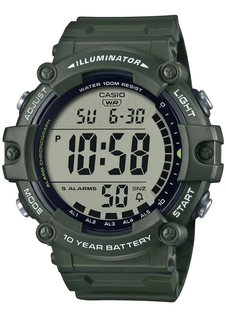 CASIO GENTS DIGITAL LCD GREEN EXTRA LONG RESIN BAND AE1500WHX-3A
