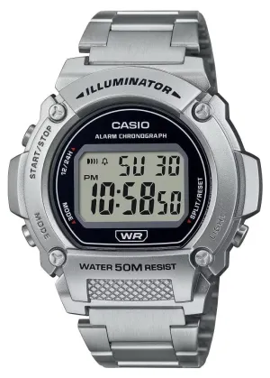 CASIO GENTS DIGITAL RESIN CASE STAINLESS STEEL BRACELET W219HD-1A