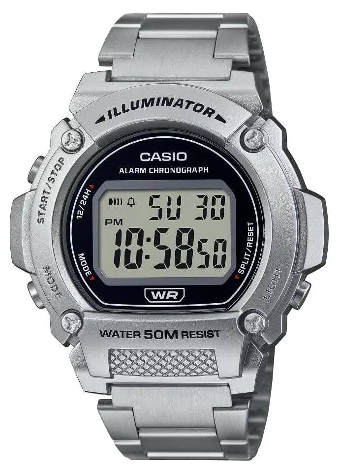 CASIO GENTS DIGITAL RESIN CASE STAINLESS STEEL BRACELET W219HD-1A