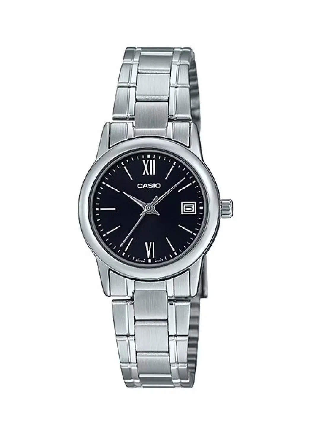 CASIO LADIES ANALOGUE BLACK DIAL STAINLESS STEEL BRACELET LTPV002D-1B3
