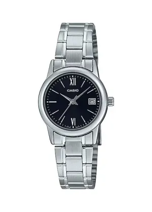 CASIO LADIES ANALOGUE BLACK DIAL STAINLESS STEEL BRACELET LTPV002D-1B3