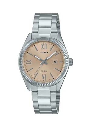 CASIO LADIES ANALOGUE NUDE DIAL STAINLESS STEEL BRACELET LTP1302DD-4A2