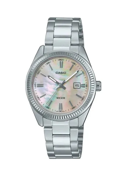 CASIO LADIES ANALOGUE PEARL DIAL STAINLESS STEEL BRACELET LTP1302DS-4A