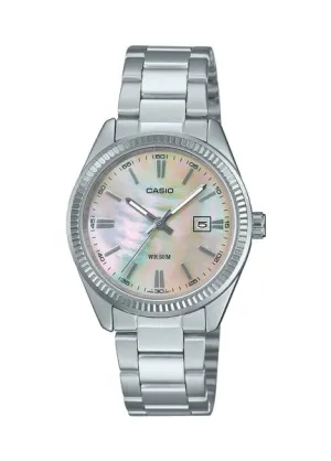 CASIO LADIES ANALOGUE PEARL DIAL STAINLESS STEEL BRACELET LTP1302DS-4A