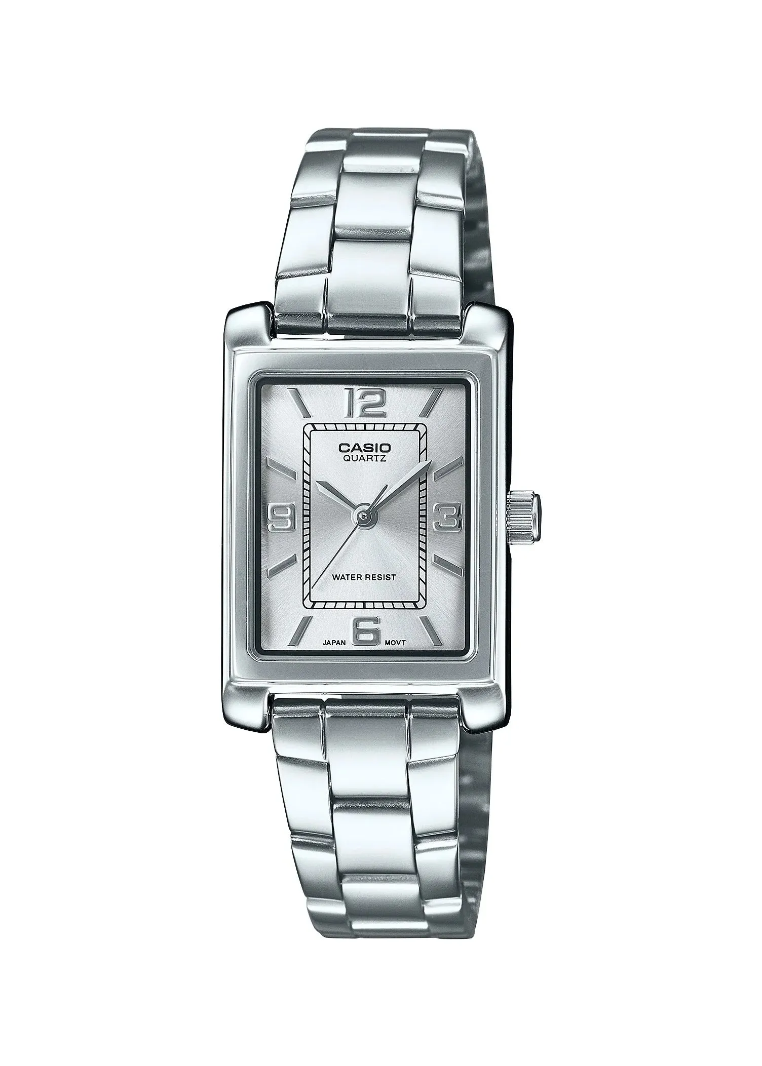 CASIO LADIES ANALOGUE RECTANGULAR CASE SILVER DIAL STAINLESS LTP1234DD-7A