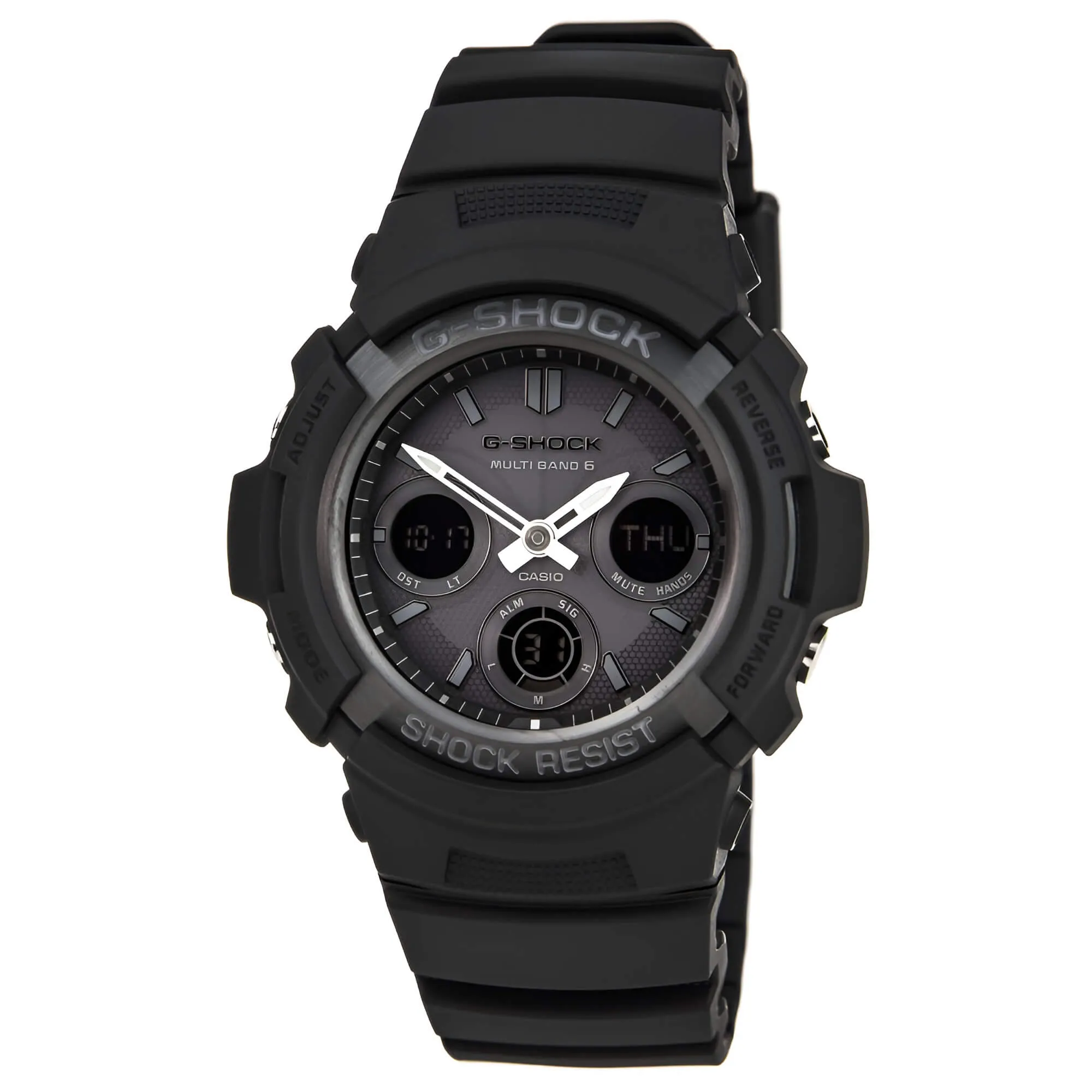 Casio Men's Ana-Digital Atomic Quartz G-Shock Black Dial Black Resin Watch | AWGM100B-1A