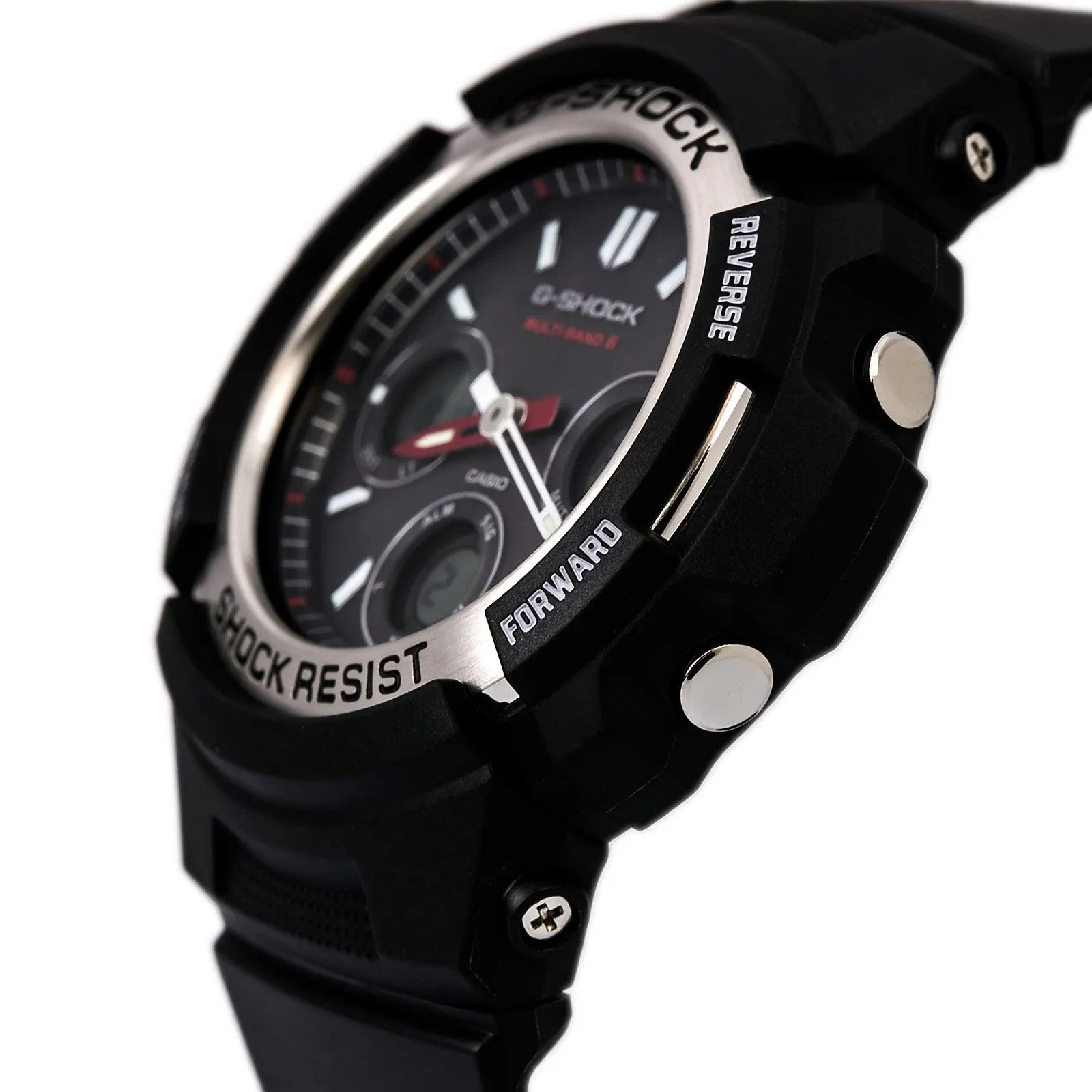 Casio Men's Atomic Watch - G-Shock Ana-Digital Black Dial Resin Strap | AWGM100-1A