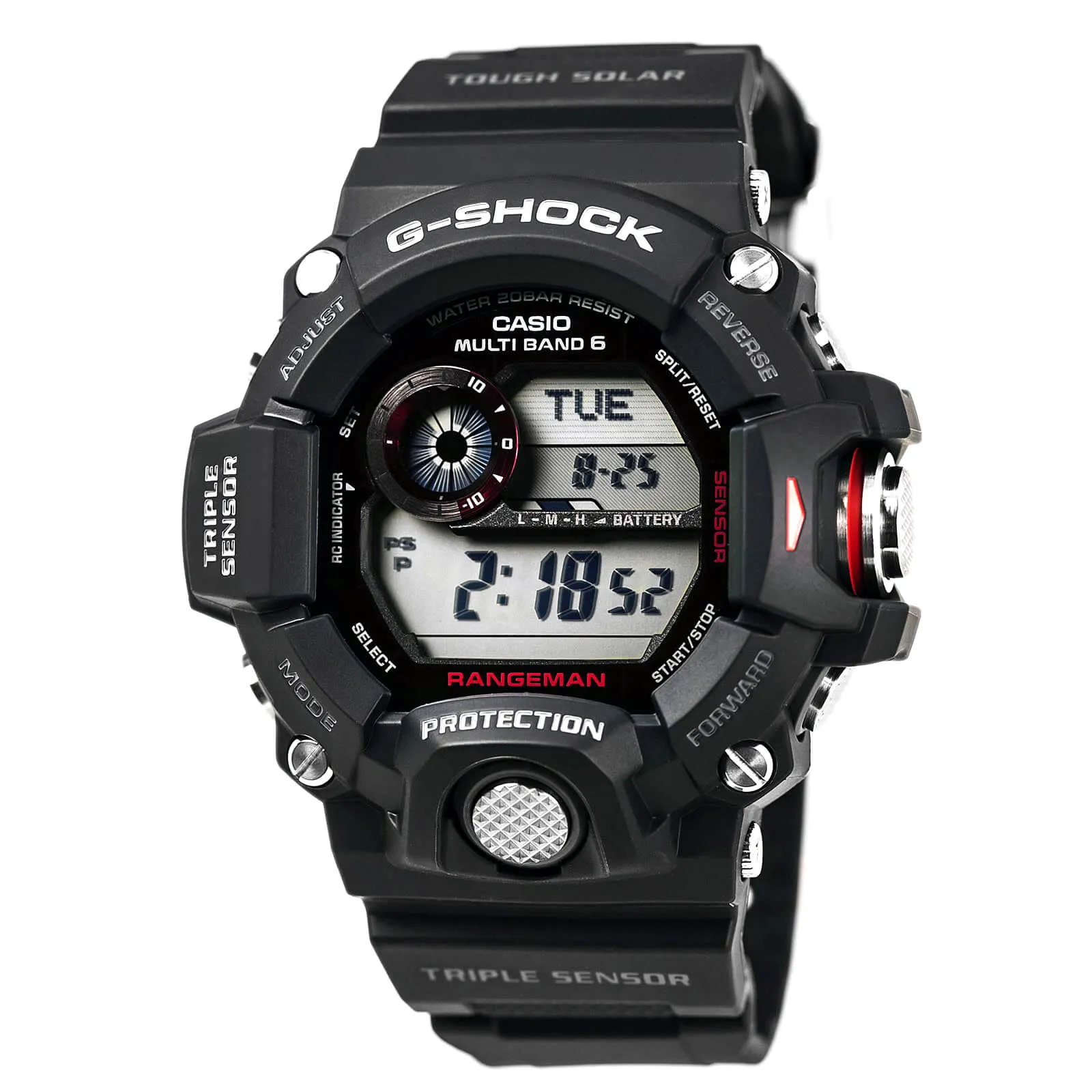 Casio Men's G-Shock Rangeman Tough Solar Black Resin Strap Digital Grey Dial Dive Watch | GW9400-1