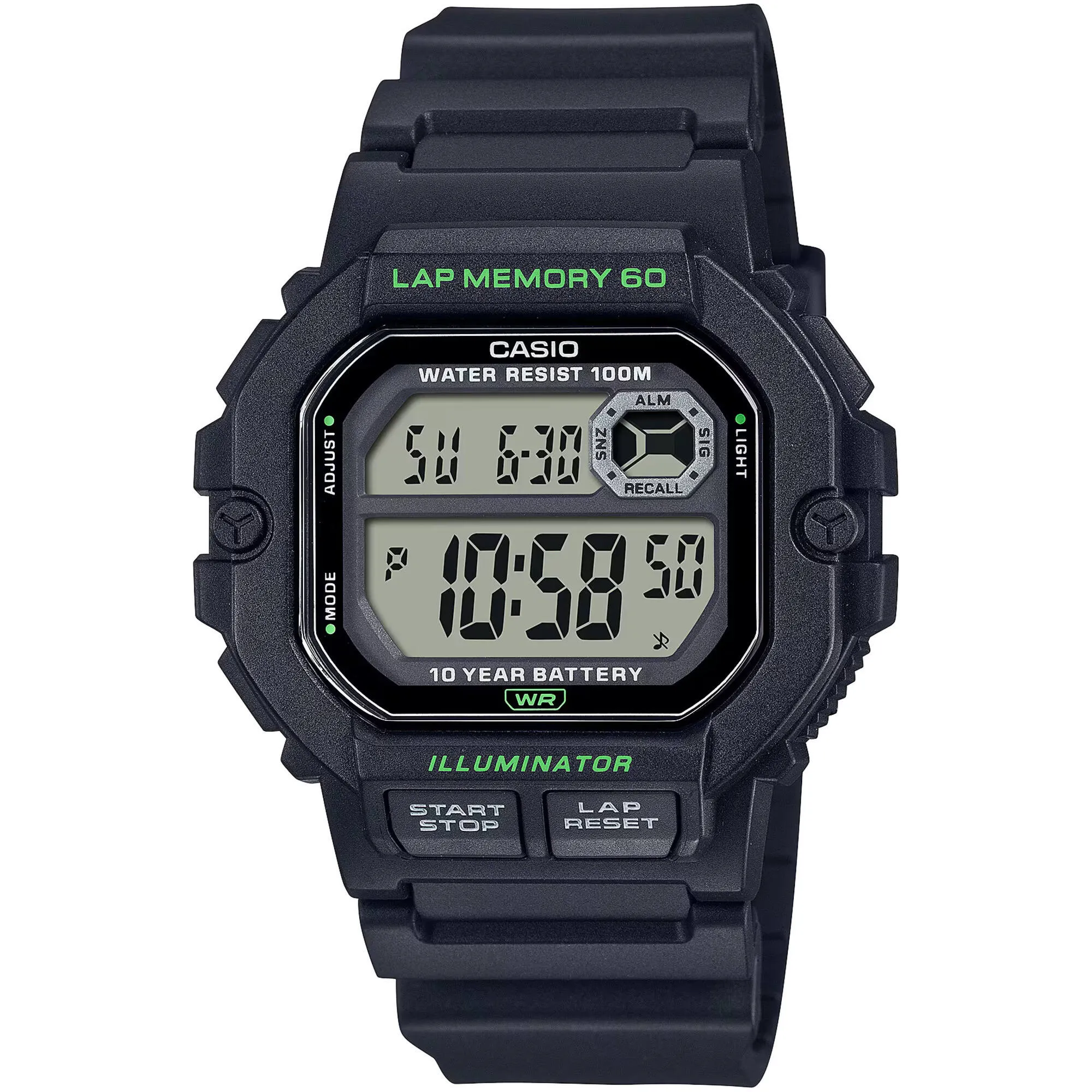 Casio Men's Watch - Dual Time Grey Digital Dial Black Resin Strap Alarm | WS-1400H-1AV