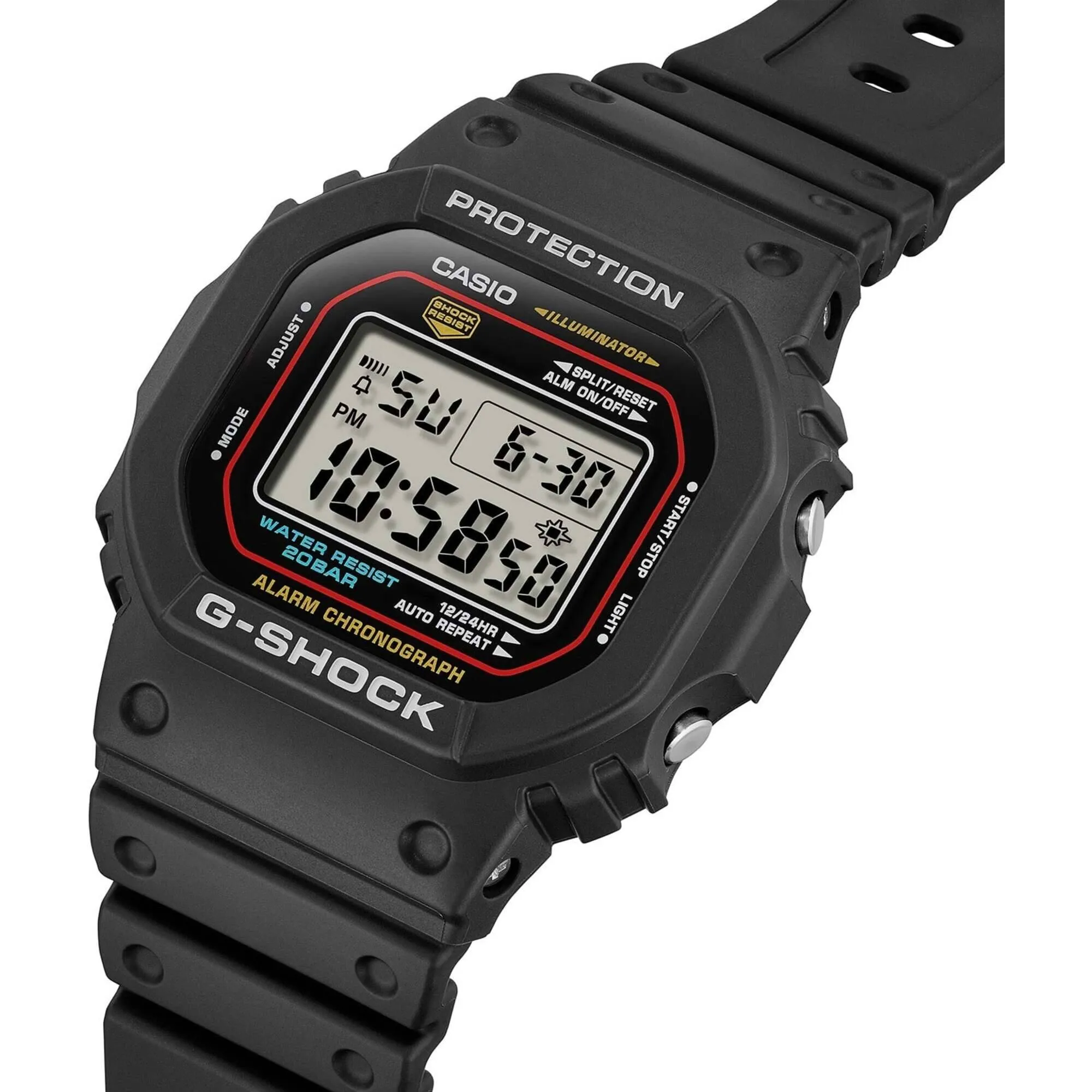Casio Men's Watch - G-Shock Chronograph Grey Digital Dial Black Strap | DW5600RL-1