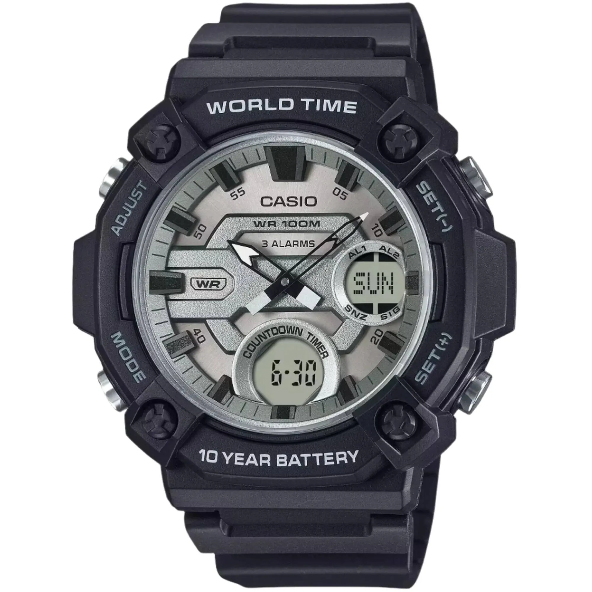 Casio Men's Watch World Time Green and Grey Analog-Digital Dial AEQ-120W-7AVCF