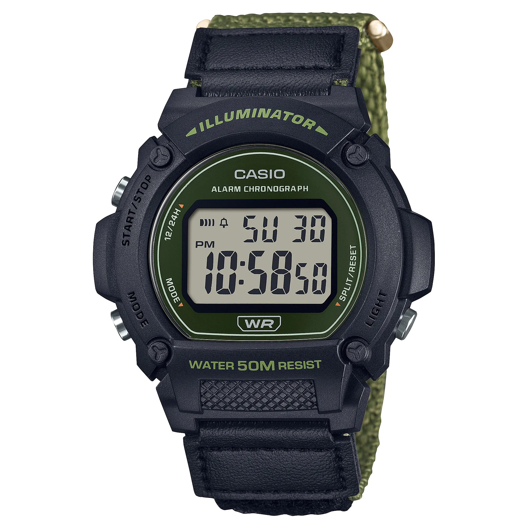 Casio Standard Green Fabric Strap Green Dial Watch W219HB-3A