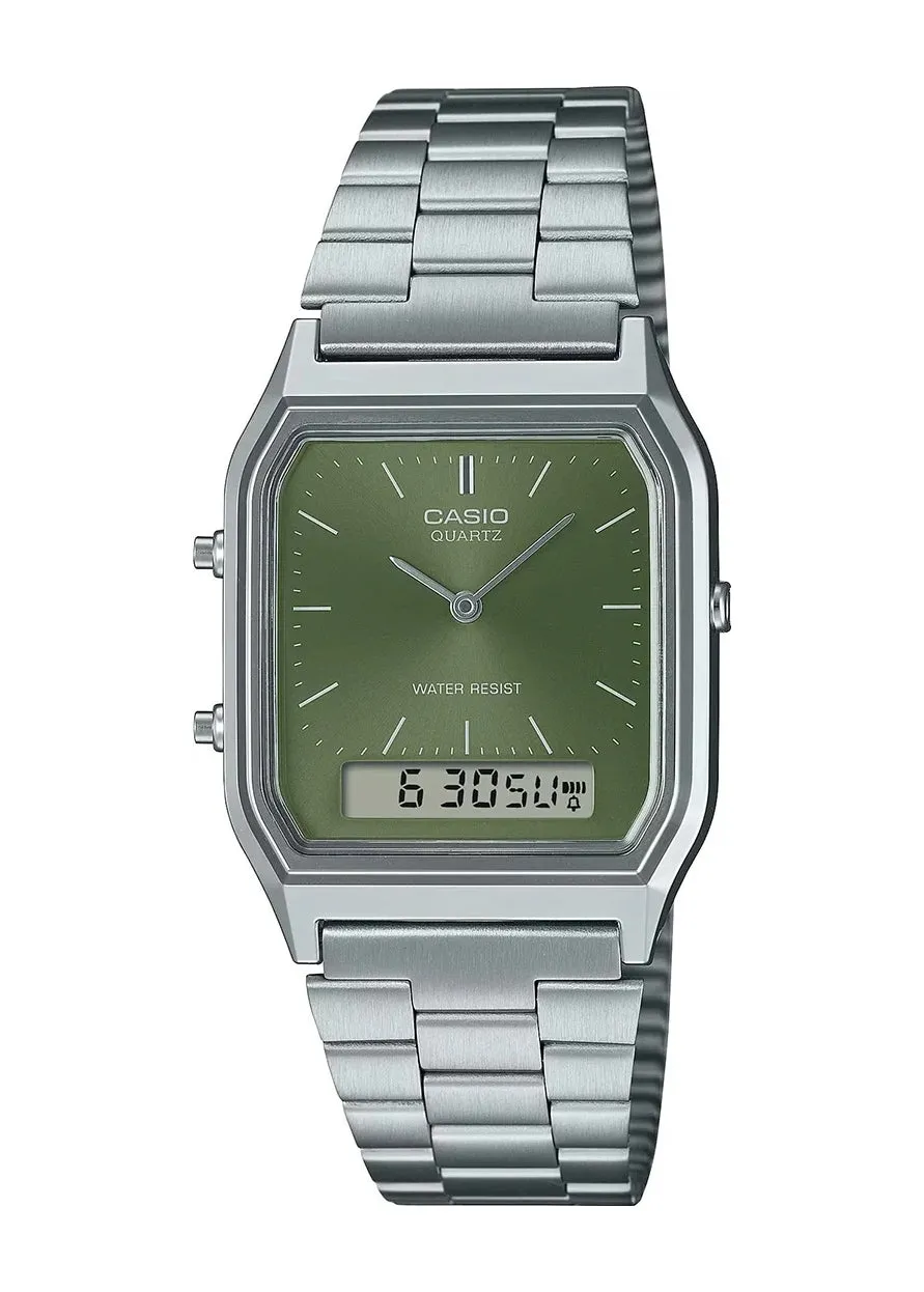 CASIO VINTAGE ANALOGUE/ DIGITAL GREEN DIAL STAINLESS AQ230A-3A